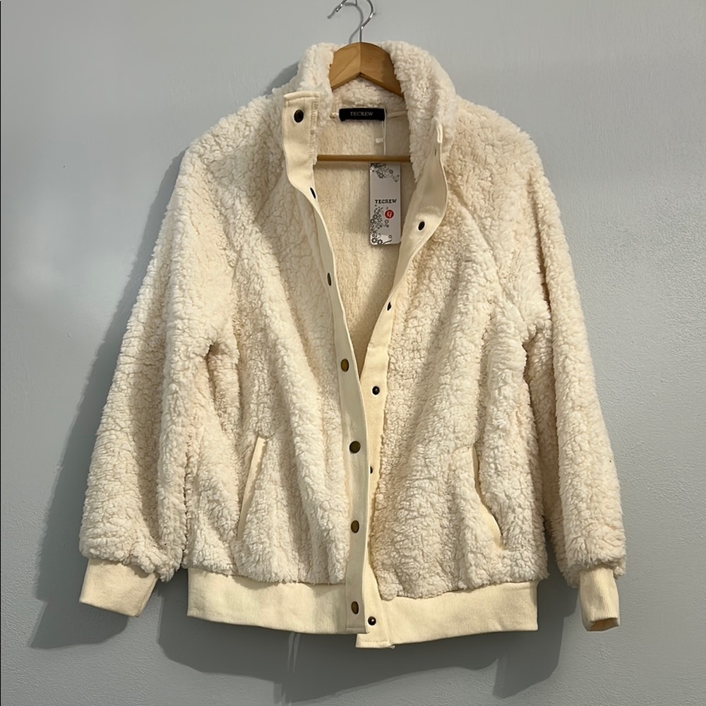 Cream Teddy Jacket Plush Casual